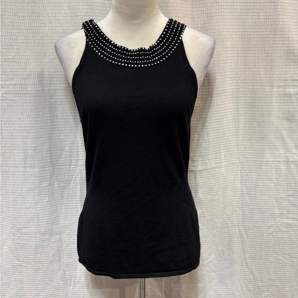 White House Black Market Black Tank Top with Studded Neckline